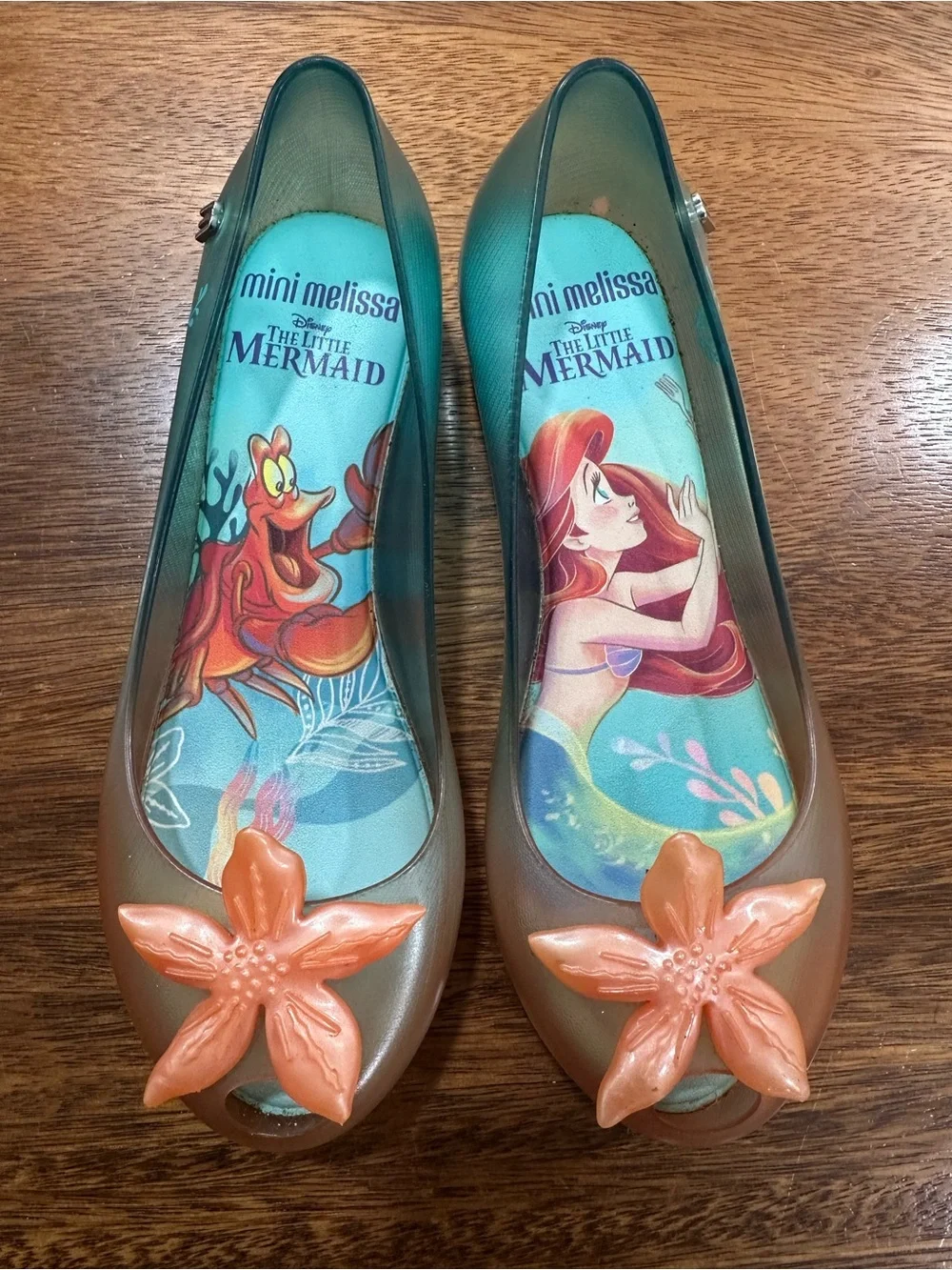 Mini Melissa Disney Ariel Jelly Vinyl Slip-On Peep Toe Flats Flower US 1 EU 32